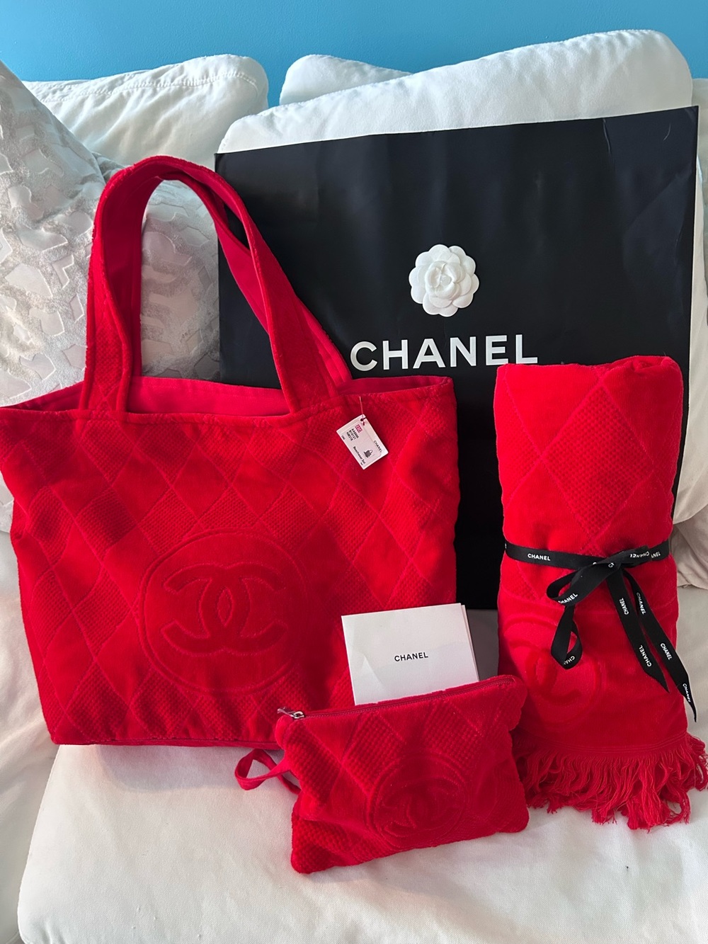 CHANEL Red Terry 3 pc. Beach Set